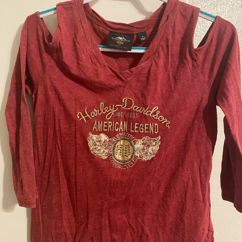 Harley-Davidson Red Cold Shoulder Blouse